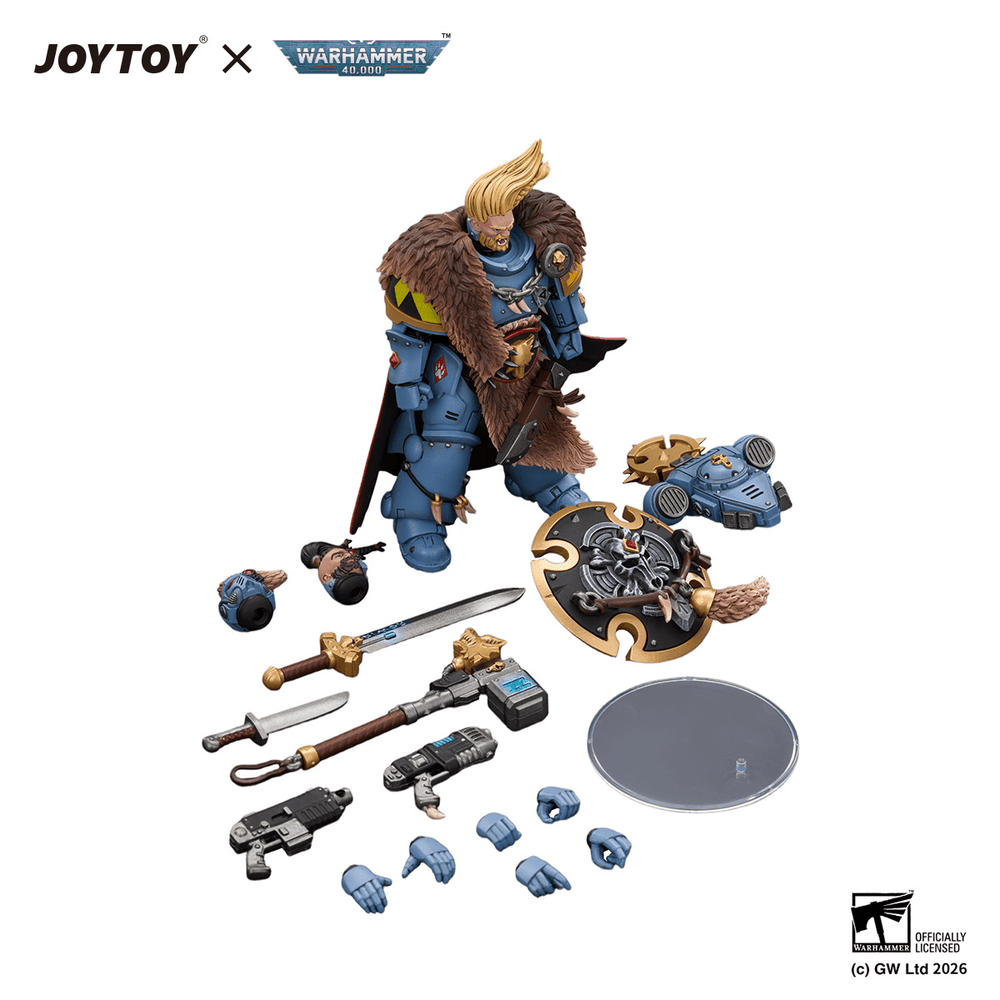 JOYTOY Warhammer 40K Space Wolves Wolf Guard Battle Leader with Master-crafted Power Weapon, Storm Shield, Thunder Hammer, Master-crafted Heavy Bolt Pistol & Plasma Pistol